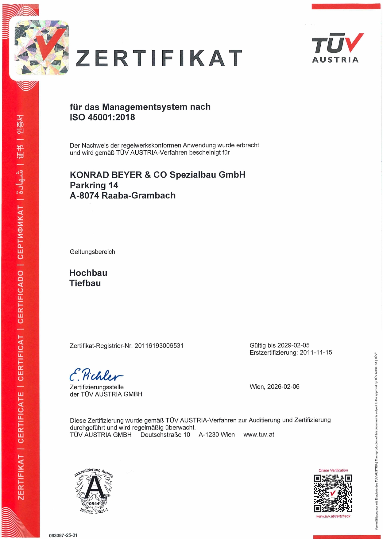 Zertifikat ISO 45001 2018 2029