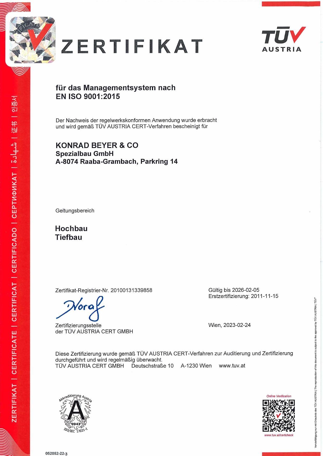 Zertifikat EN ISO 9001 2015 2026